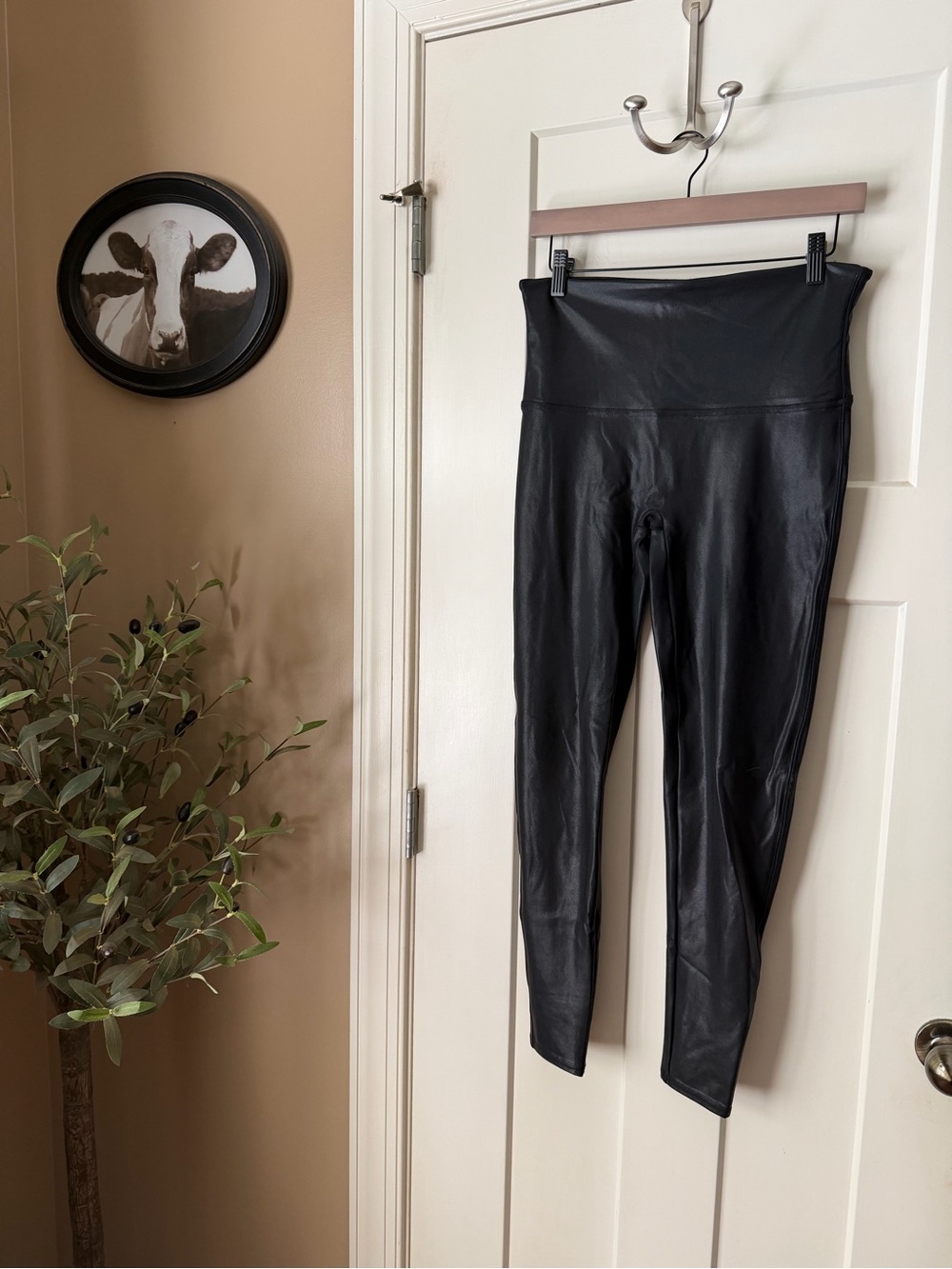 SPANX Black Faux Leather High-Waist Leggings Size XL